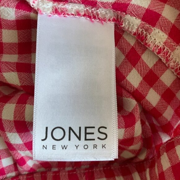 Jones New York Checked Button Up Tie Waist Top XL Red 127C - Picture 7 of 8